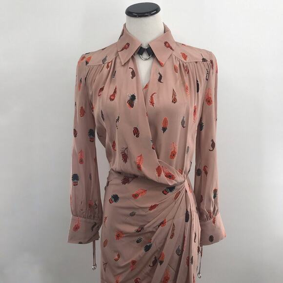 Altuzarra Kat Feather Printed Silk Midi Salmon Pink Dress 36 - Picture 6 of 12